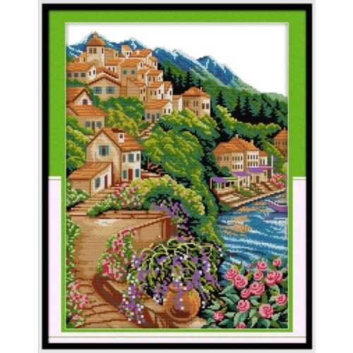 Near sea and hill cross stitch kit 14ct 11ct count printed canvas stitching embroidery DIY handmade needlework