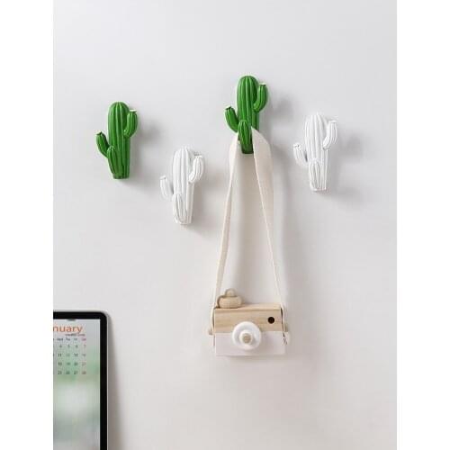 Wall hanging cactus shape hook hole free creative wall weighing powerful door traceless hook hanging nail key holder wall