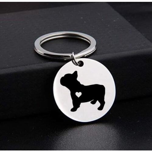 New Fashion Round French Bulldog Keychains Stainless Steel Bulldog Key Chains Jewellery