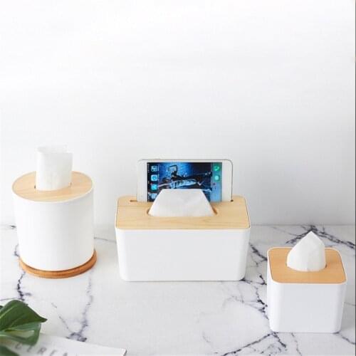 Simple Stylish Tissue Box With Wooden Cover Toilet Paper Box Napkin Holder Case Tissue Paper Dispenser Home Car Organizer