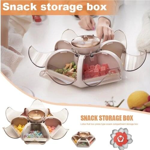 Lotus Shape Snack Container Transparent Press Fruit Desktop Storage Box Rotating Petal Case Wedding Decor Space Saver Organizer