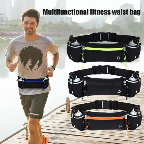 Hot Running Belt with Water Bottle Holder Zip Pockets Waist Bag for Camping Hiking DO2