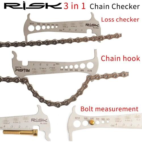RISK 304 Steel Bike Chain Checker Wear Indicator 3 in 1 Screws Measurement Chain Hook MTB Road Bicycle Repair Chain Tools Ruler