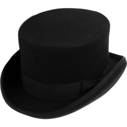 British Style Men Women Wool Fedora Steampunk Top Hat Cylinder Magician Magic Cap Good Package Wool Fedoras Cap 12cm High B-8114