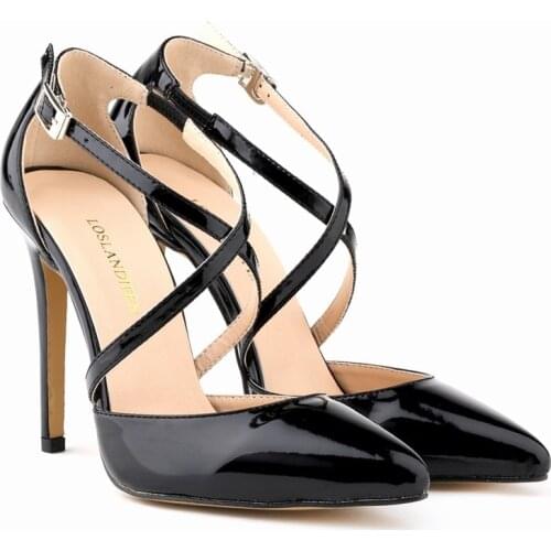 Crossdresser shoes zapatos mujer 11cm thin heels Sandals women wedding Pumps Bridal Buckle Patent Leather Stiletto Drop shipping