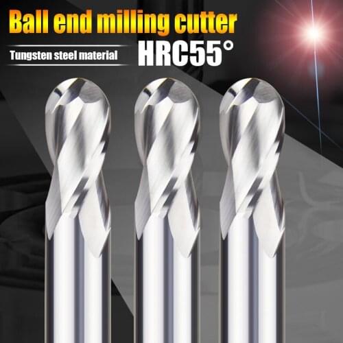 TUGE HRC55 2Flute Hard Alloy Carbide Tungsten Steel Milling Cutter No Coating CNC Ball End Mills for Aluminum, copper or wood
