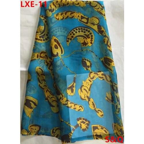 High quality popular 5yard african 100% silk chiffon lace fabric for lady dress stretch high-class printed silk fabric LXE-11