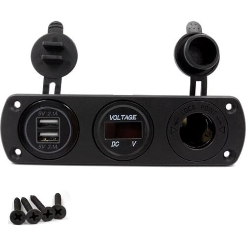 DIY 12-24V Dual USB Charger 4.2A Cigarette Lighter Socket Voltmeter Blue LED Three Holes Panel for Car Boat Marine Motorcycle