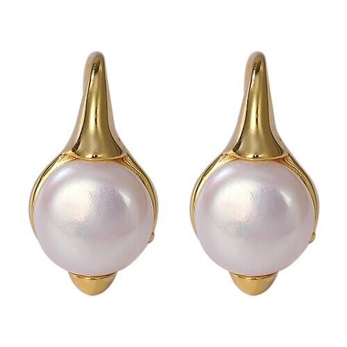 S925 sterling silver gold plated natural freshwater pearl ear studs graceful personality womens ear clip eardrop earring