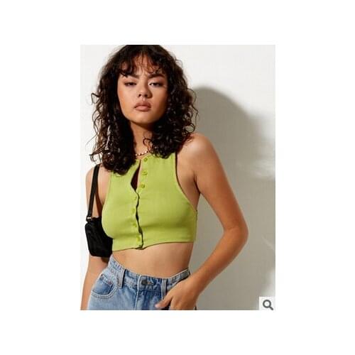 Womens Button Down Tank Tops, Sleeveless Crew Neck Solid Color Rib Knit Camisole