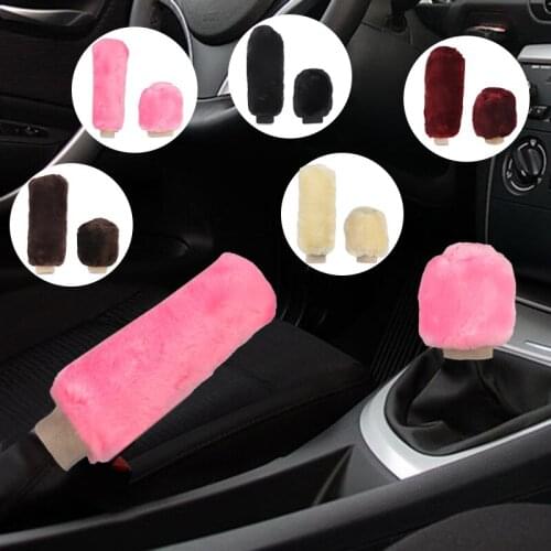 Winter warm car gear lever hand brake set plush hand brake cover 5 colors