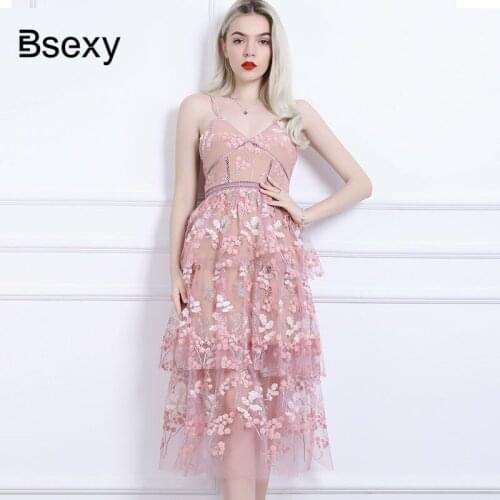 2021 Summer Sequined Floral Embroidery Mesh Sexy Strapless Long Women Pink High Quality Vacation Boho Chic Dress