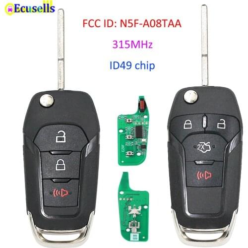 3/4 Buttons Flip keyless entry Remote Key Fob 315MHz/433mhz ID49 Chip for Ford Fusion FCC ID:N5F-A08TAA HU101