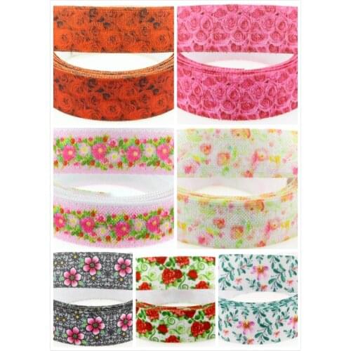 5/8"16mm Flora Series Red Rose Pretty Flower Patterns Printed Fold Over Elastic Ribbon Hair Band Making 50yards/roll