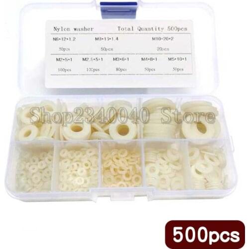 500Pcs M2 M2.5 M3 M4 M5 M6 M8 M10 White White Plastic Nylon Washer Flat Washer Plane Spacer Insulation Gasket Ring For Screw