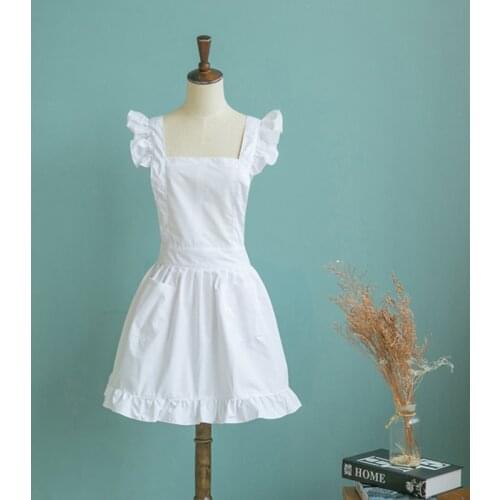 White/ pink Lace Apron Kitchen Cooking Waitress Bibs Pinafore Maid Cinderella Alice Bibs With Pocket High Quality Wholesale