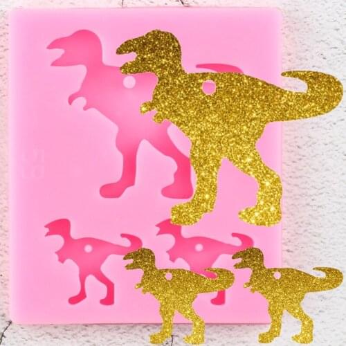 Shiny Dinosaur Family Silicone Keychains Mold Animal Dinosaur Mom And Baby Clay DIY Jewelry Making Epoxy Resin Molds