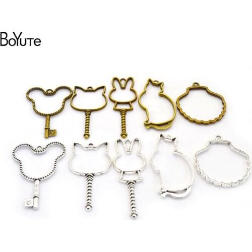 BoYuTe (5 Pieces/Lot) Metal Alloy Mickey Cat Key Rabbit Shell Blank Pendant Bezel Tray DIY Hand Made Molds for Epoxy Resin