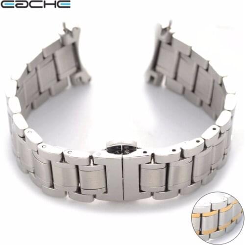 EACHE Curved Head Stainless Steel Watch Bnad 19mm 20mm 21mm With Deployment Butterfly Buckle