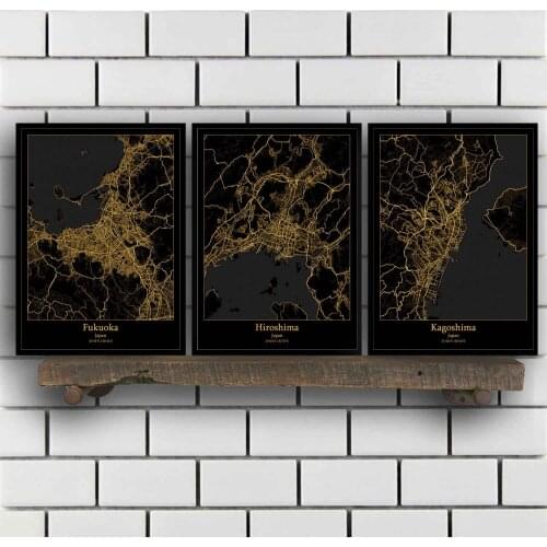 Fukuoka Hiroshima Kagoshima Kuamoto Kyoto Nagasaki Nagoya Niigata Osaka Sapporo Sendai Tokyo Yokohama Japan Map Poster