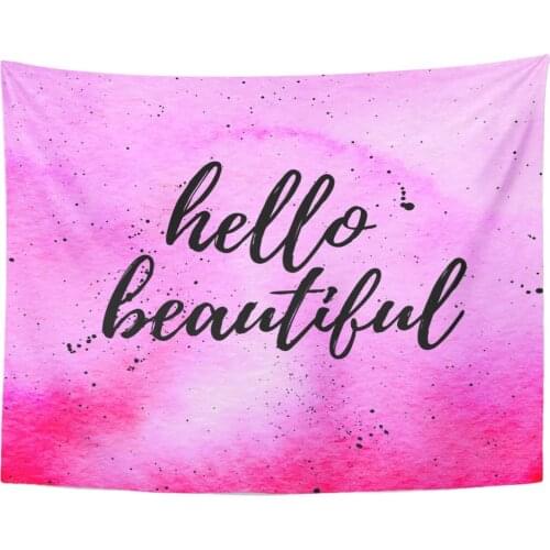 Tapestry Baby Hello Beautiful Hand Lettering on Pink Watercolor Abstract Gradient Beauty Tapestries Wall Hanging for Living Room