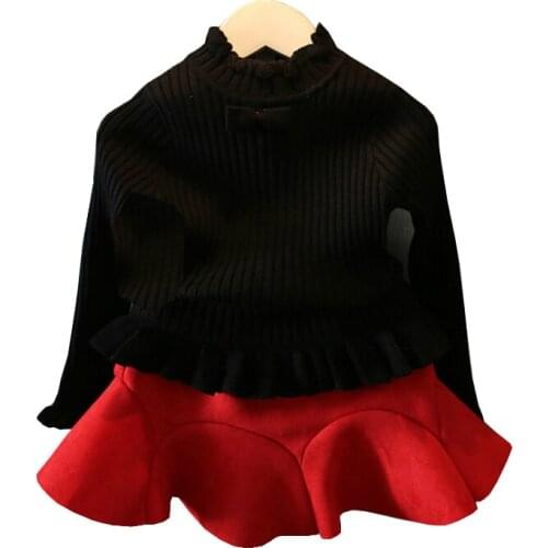 2019 Spring Autumn Winter Children Clothing Baby Girls Sweaters Long Sleeve Bow Cotton Knitted Black Red Sweaters For Girls