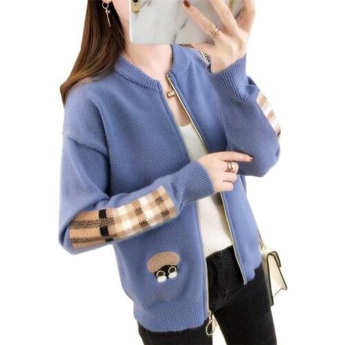 Knitted Cardigan Sweater Women 2019 Spring Autumn Long sleeve Stitching Short Sweaters Coat Fashion Knitted Cardigan for Female