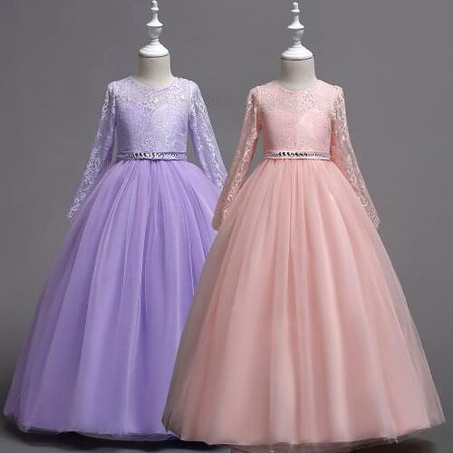 Teen Girls Lace long dress Princess Wedding Birthday Evening Party frocks vestidos costumes Bling Dresses For 10 12 14 Years