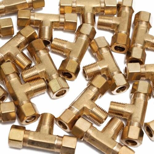 The Brass 3/8" OD x 3/8" OD x 1/4" Male NPT Compression Branch Tee Fitting