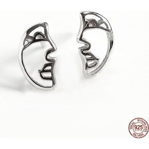 LKO New Arrive 925 Sterling Silver Abstract People Face Stud Earrings For Women Personality Exaggeration Earring Jewelry