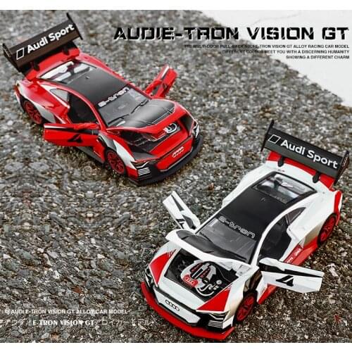 1:32 Audi car model GT Le Mans racing simulation alloy pull back sound and light door childrens metal toy car Birthday boy gift
