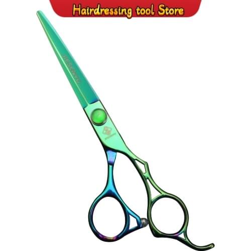 "Hairdressing Scissors in Hair Scissors Aurora Hollow Handle Professional Hair Scissors Set 6 Inch Green Stainless Steel Type"
