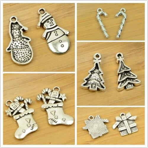 Christmas tree/stocking/gift/snowman/Santa Claus/Santa Cap/hat shape alloy DIY charm pendant decoration antique silver jewerly