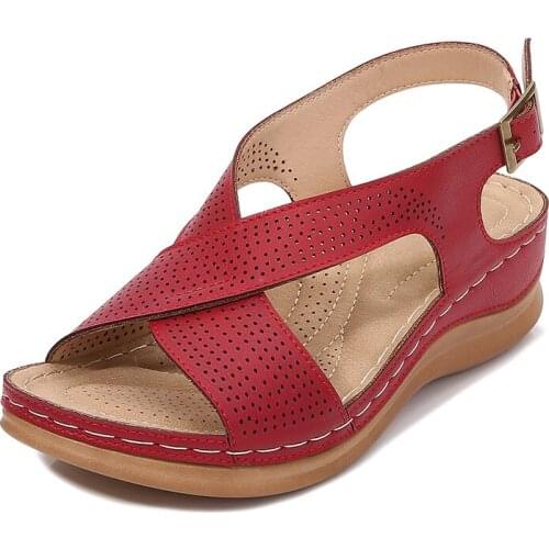 Womens Sandals Ladies Roma Flat Slope Heel Peep Toe Sandals Shoes High Quality Female Shoes Summer Ladies Outside Shoes hy172