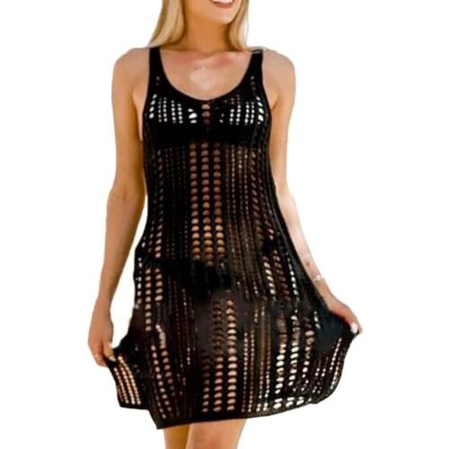 Sexy Women Dress Swimwear See Through Knit Hollow Out Anti UV Cover Up Swimwear Beach Dress Hollow Out Swimwear Beach Dress