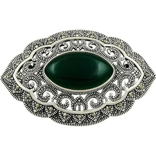 Silverlina Silver Marcasite Gemstone Brooch