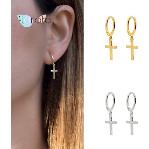 Hip Hop Rock Cross Gold Hoop Earrings 925 Sterling Silver Cross Pendant Earrings For Women Men Punk Party High Quality Jewelry
