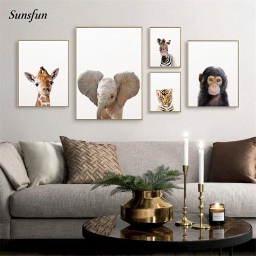 Elephant Zebra Lion Tiger Nordic Wall Art Canvas Painting Animal Nursery Posters And Prints Wall Pictures Baby Room Decor