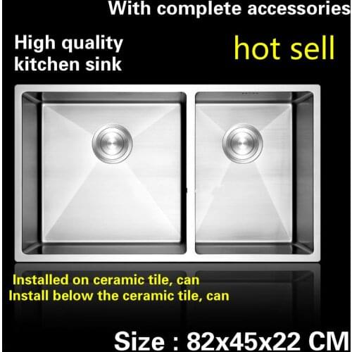 Tangwu High-end luxurious kitchen sink food grade 1.2 mm thick 304 stainless steel hand made double slot big 82x45x22 CM