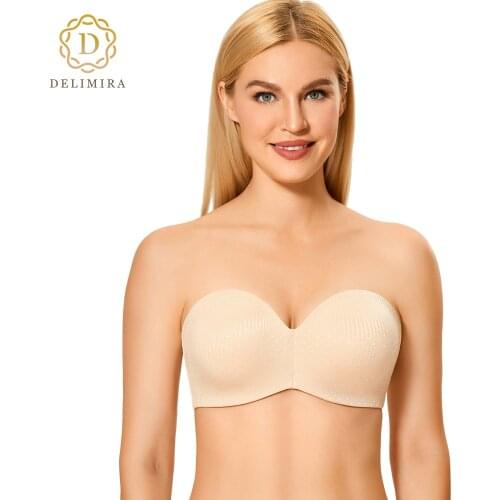 DELIMIRA Womens Plus Size Smooth Jacquard Underwire Unlined Multiway Minimizer Strapless Bra