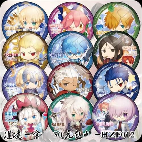 ZXFJXR 58MM Fate Grand Order Fate saber Tohsaka Rin Shirou Saber Altria Shielder Round Badge Brooch Backpack Badges Icons
