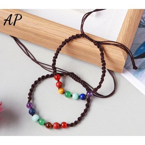 1Pc Natural 7 Color Crystal Gem Bracelet Seven Chakras Crystal Ball Reiky Quartz Beads Hand Woven DIY Bracelet