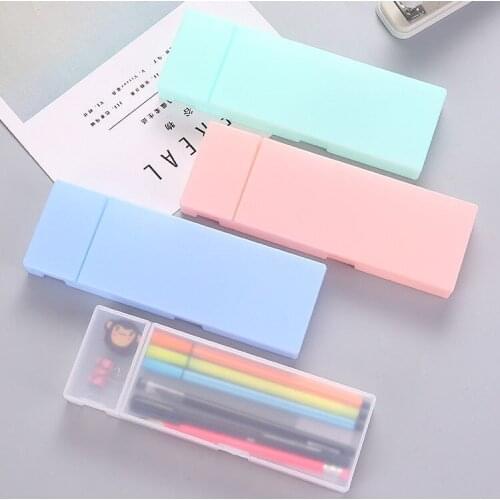 1pc Simple Transparent Pencil Case Frosted Plastic Pink Blue Green White Pencil Pens Storage Box Stationery Supplies Holder