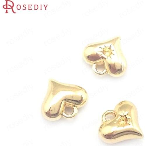 40470)10PCS Heart 7.5x6.5MM 24K Gold Color Brass Heart Charms Pendants Jewelry Making Supplies Diy Findings Accessories