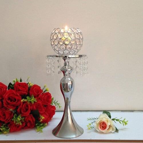 15.7 Inches Tall Crystal Tealight Candle Holders Metal Candlestick Stand Wedding Table Centerpieces Party Decorations