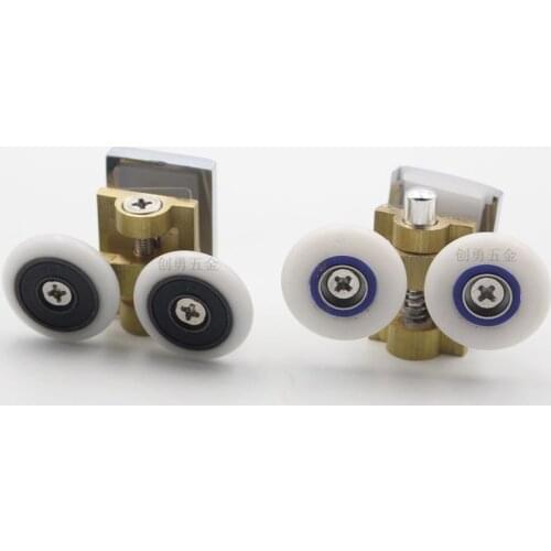 4 Pcs Double rollers Copper Slider Shower Door Roller Runner Wheels Diameter 26mm shower room pulley 2 Top and 2 Bottom