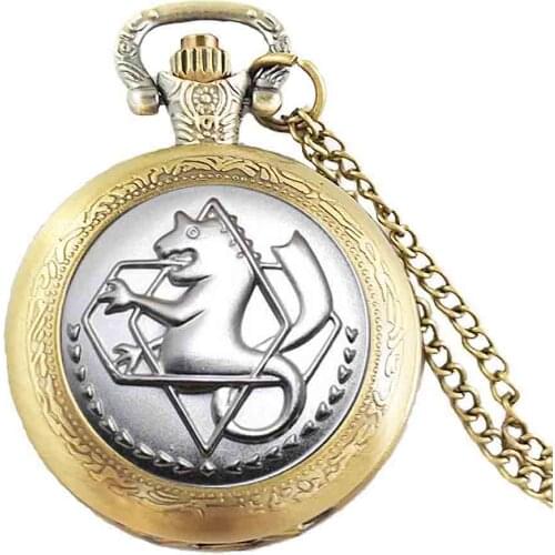 Antique anime full all metal alchemist tank quartz watch steel bronze black watches mens necklace poket watch cosplay pendant
