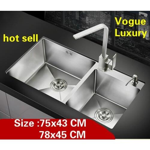 Free shipping Apartment vogue durable 304 stainless steel luxury kitchen manual sink double groove 75x43/78x45 CM