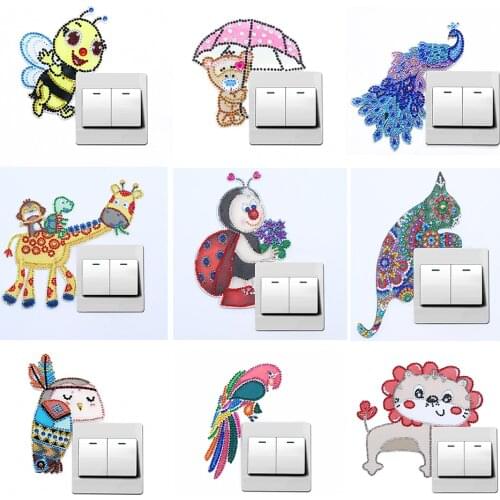 DIY Diamond Painting Luminous Switch Wall Switch Sticker Giraffe Pattern Inlaid Diamond Bedroom Decoration 5D Diamond Craft