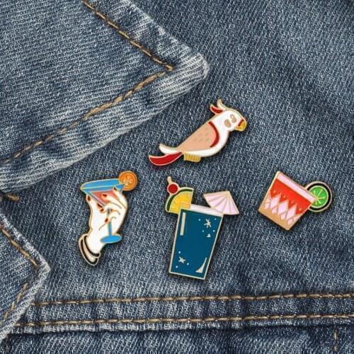 Enamel Badges Cartoon Brooches Pins Sets Wine Juice Glass Bird Jackets Collar Metal Button Pins Jewelry Women Accessories Gifts